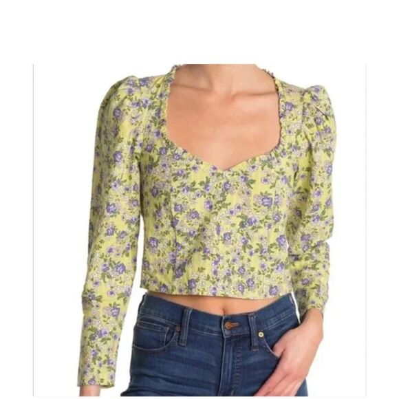 TOPSHOP puff long sleeve crop top floral - Picture 1 of 4